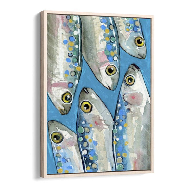 fishes by petra lidze kitchen posters in Oak Wood Floater Frame