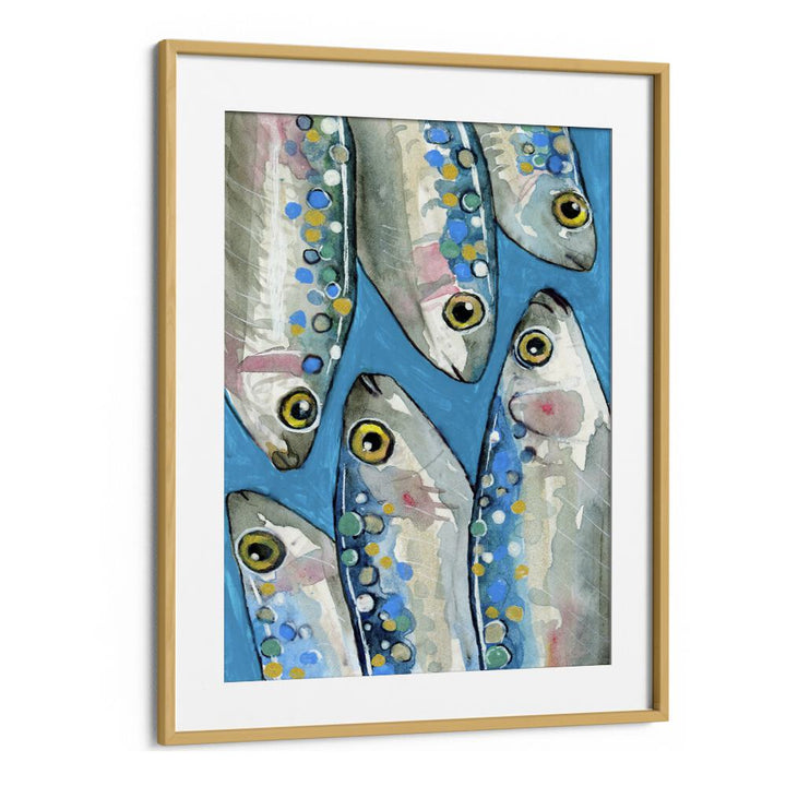 fishes by petra lidze kitchen posters in Oak Wood Frame With Mount