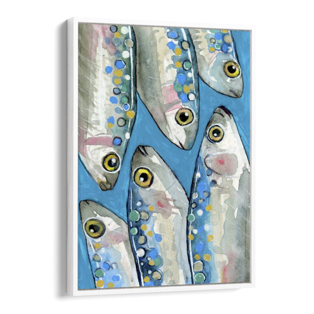 fishes by petra lidze kitchen posters in White Floater Frame