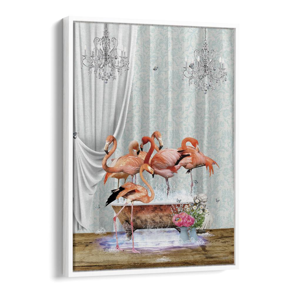 flamboyance a bubbles by sue skellern wall art prints in White Floater Frame