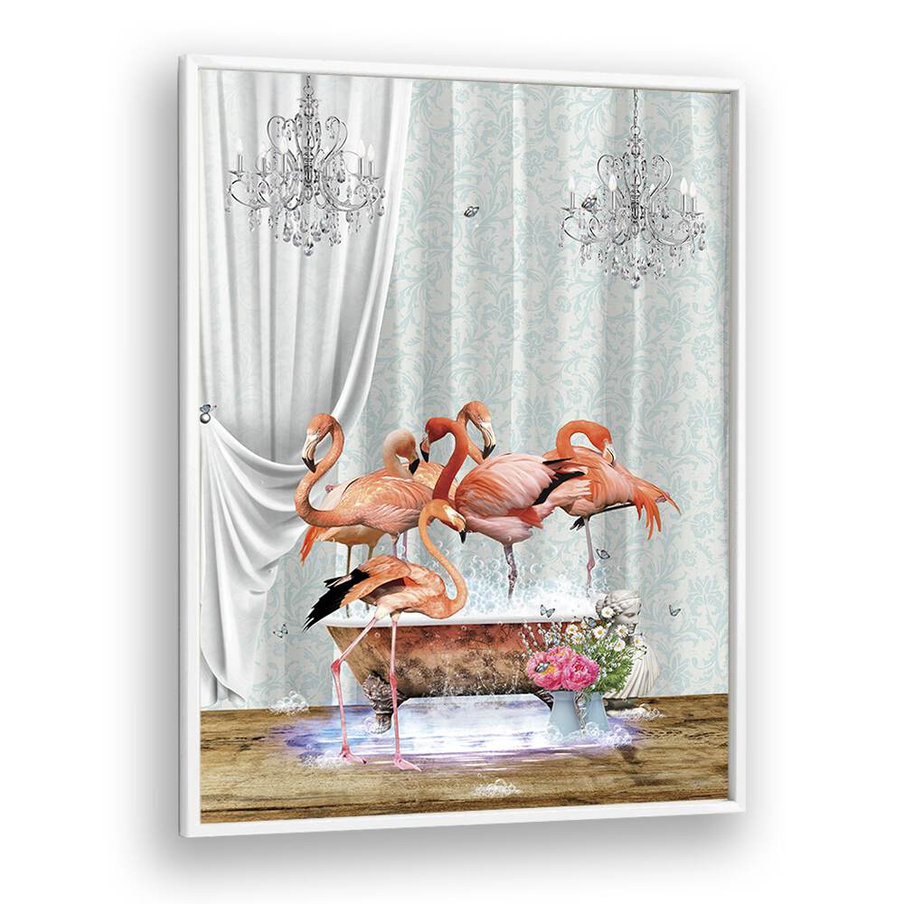 flamboyance a bubbles by sue skellern wall art prints in White Plain Frame