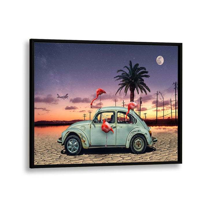 flamingos ate my car car poster in Black Plain Frame