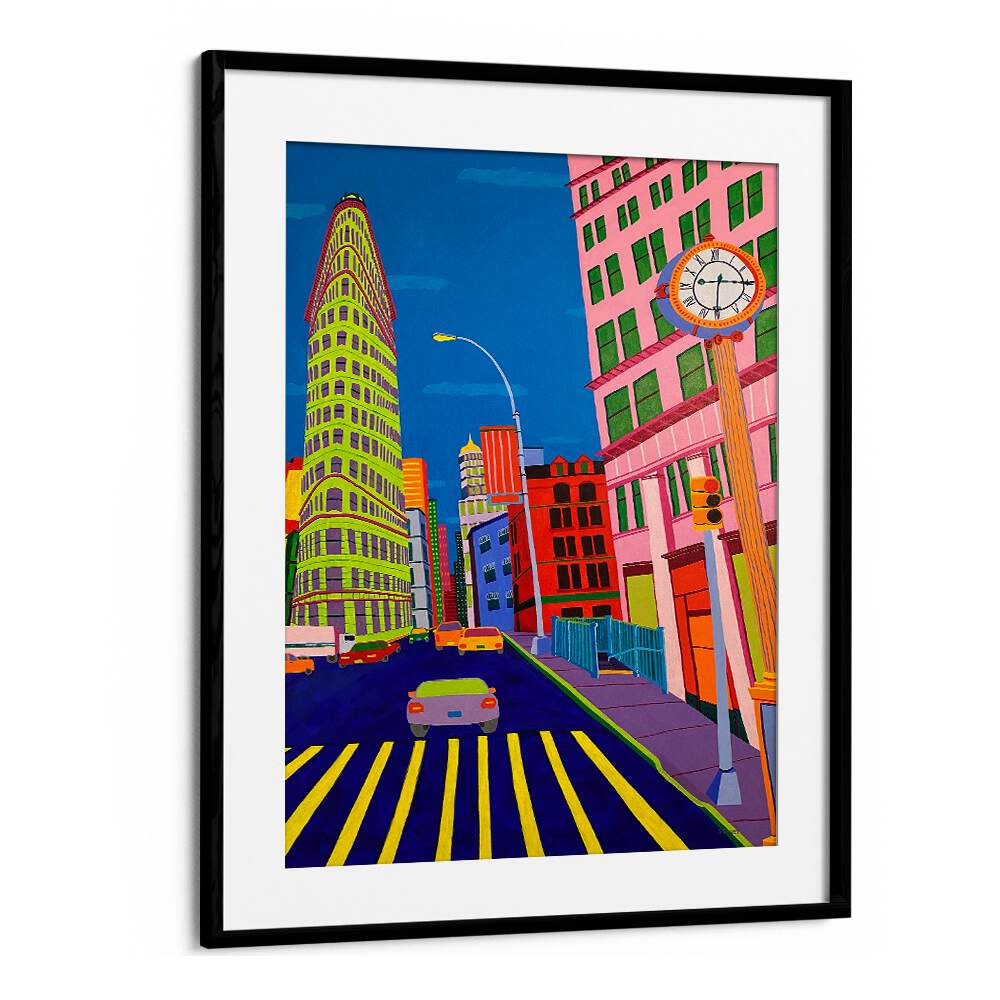 flatiron building landscape art prints in Black Frame With Mount