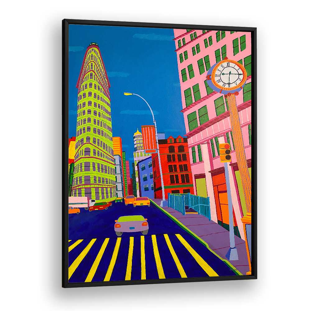 flatiron building landscape art prints in Black Plain Frame