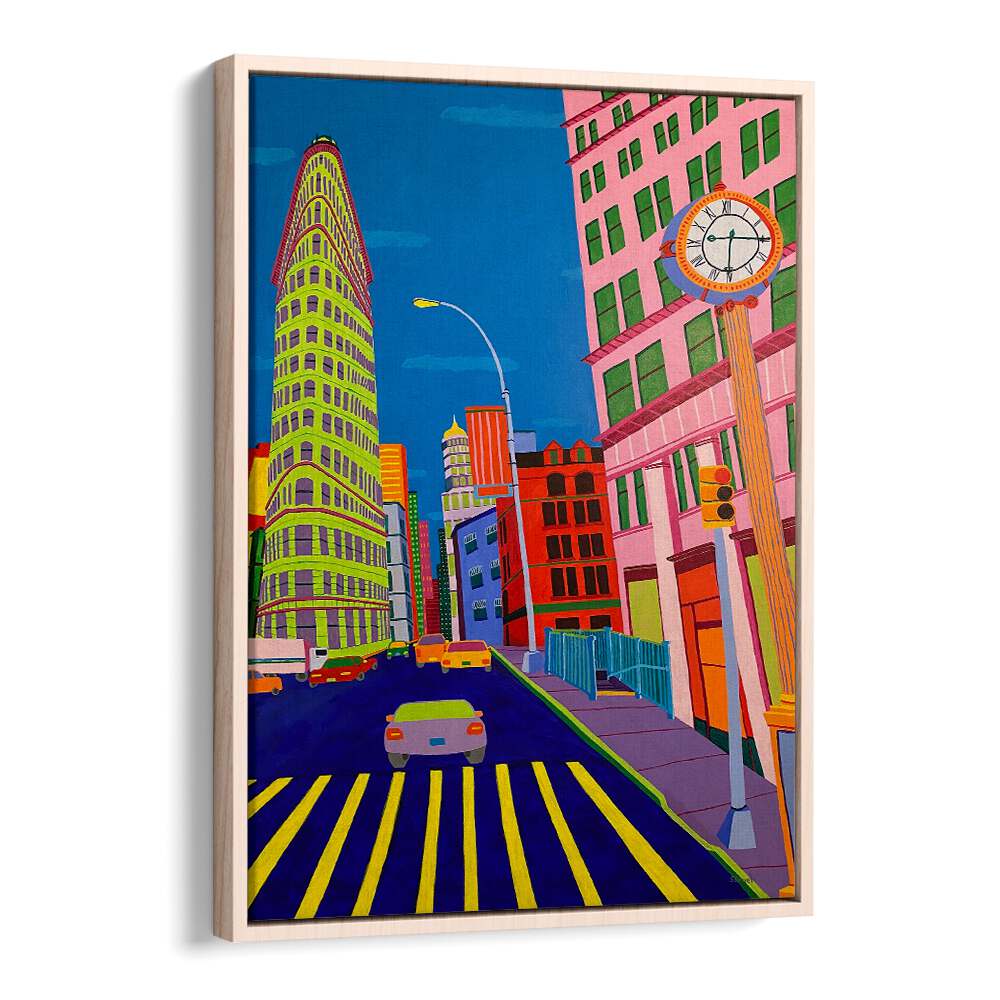 flatiron building landscape art prints in Oak Wood Floater Frame