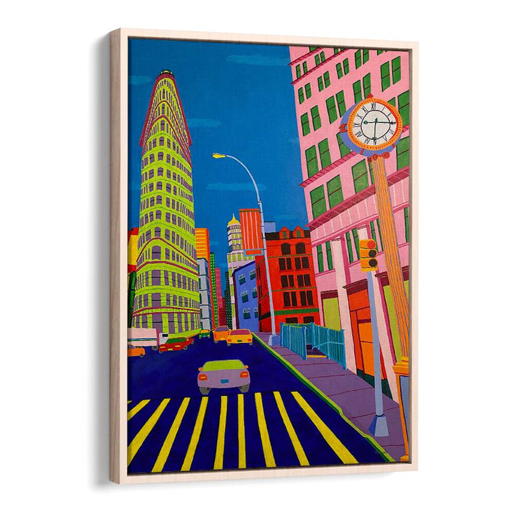 flatiron building landscape art prints in Oak Wood Floater Frame