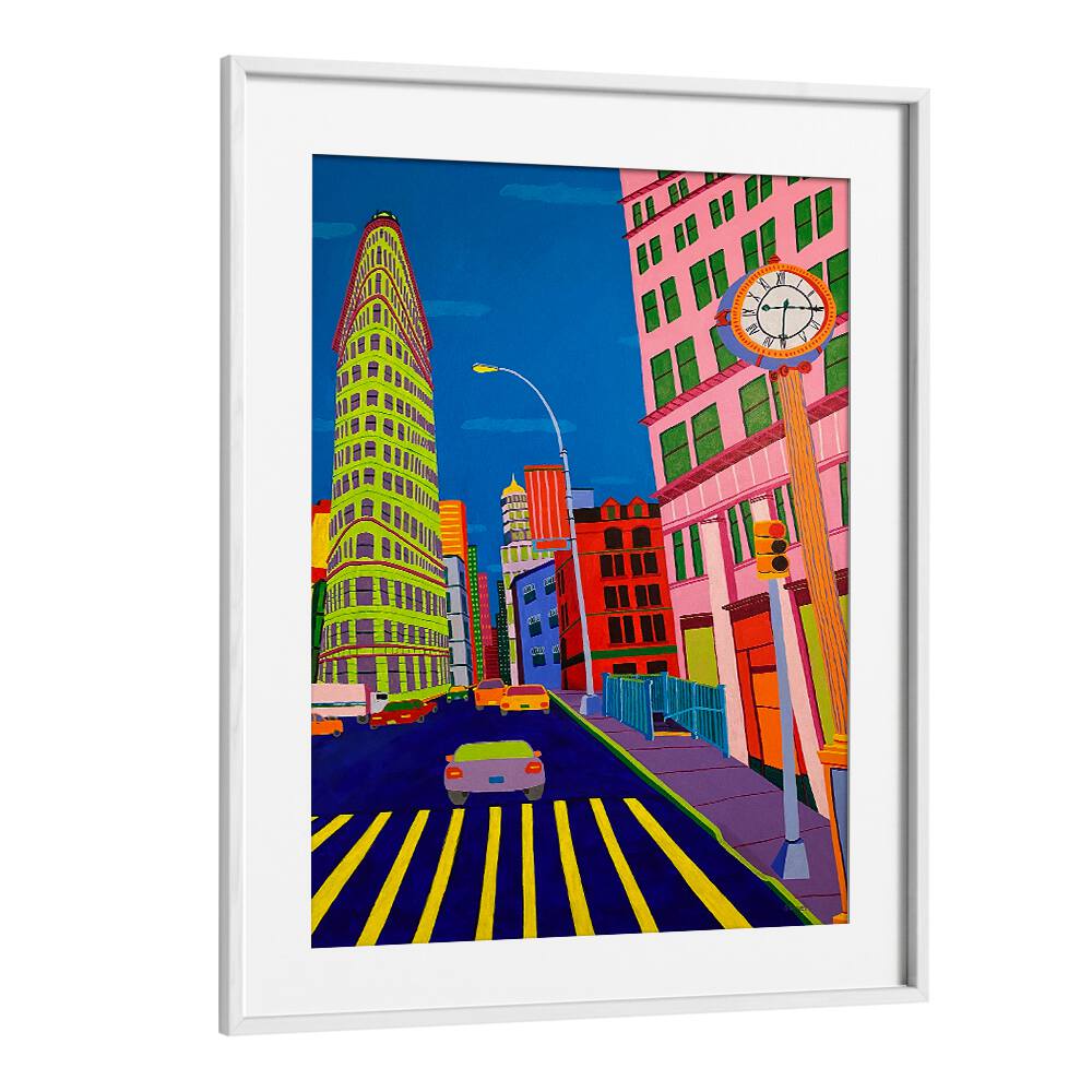 flatiron building landscape art prints in White Frame With Mount