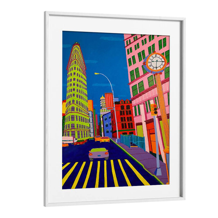 flatiron building landscape art prints in White Frame With Mount