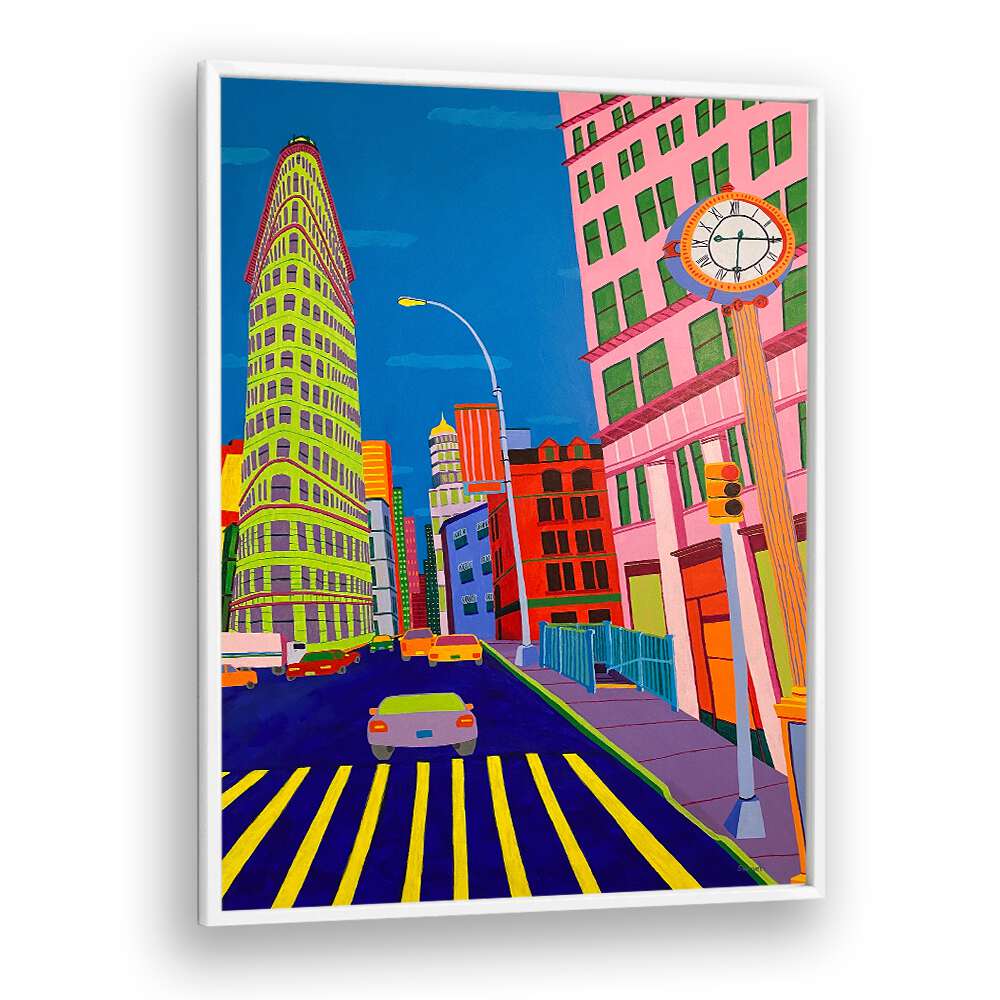 flatiron building landscape art prints in White Plain Frame