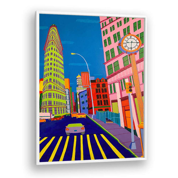 flatiron building landscape art prints in White Plain Frame