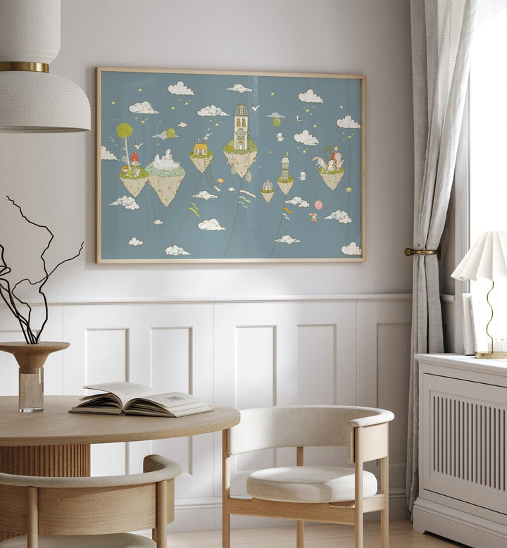 floating islands nightblue by sue skellern kids room paintings kids room wallart Artwork II placed on a wall