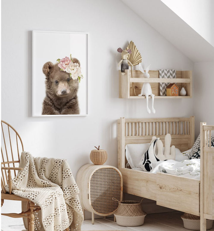 floral baby bear by lola peacock kids room paintings Artwork V placed on a wall