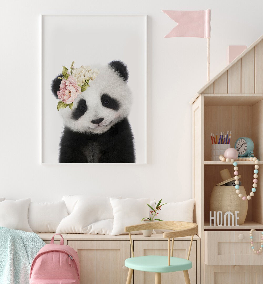 floral baby panda by lola peacock kids room paintings Artwork I placed on a wall