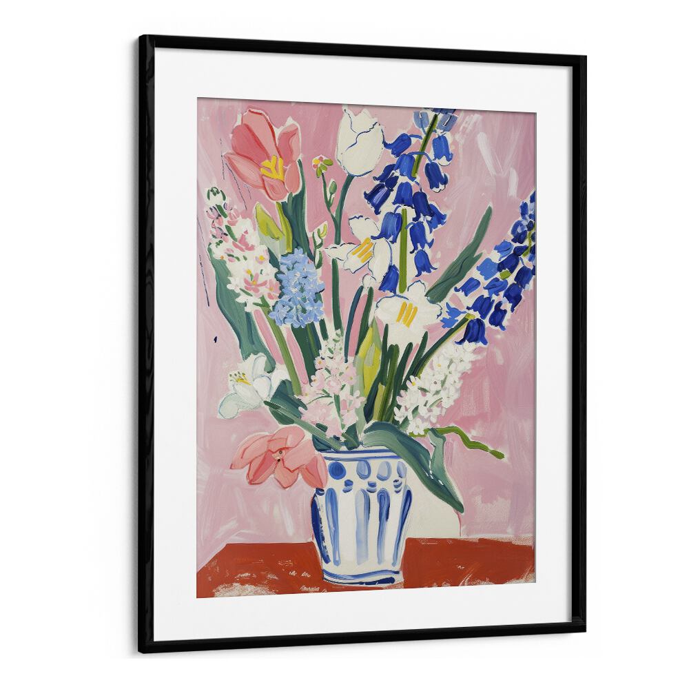 floral fusion electric wall art prints in Black Frame With Mount