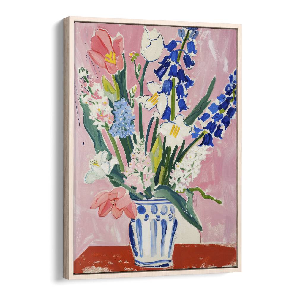 floral fusion electric wall art prints in Oak Wood Floater Frame