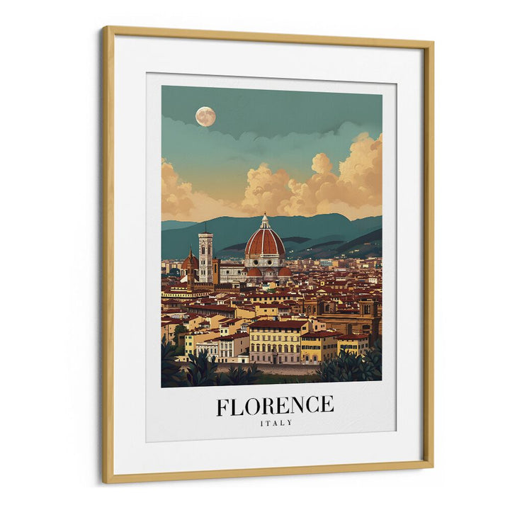 florence city travel posters in Oak Wood Frame With Mount