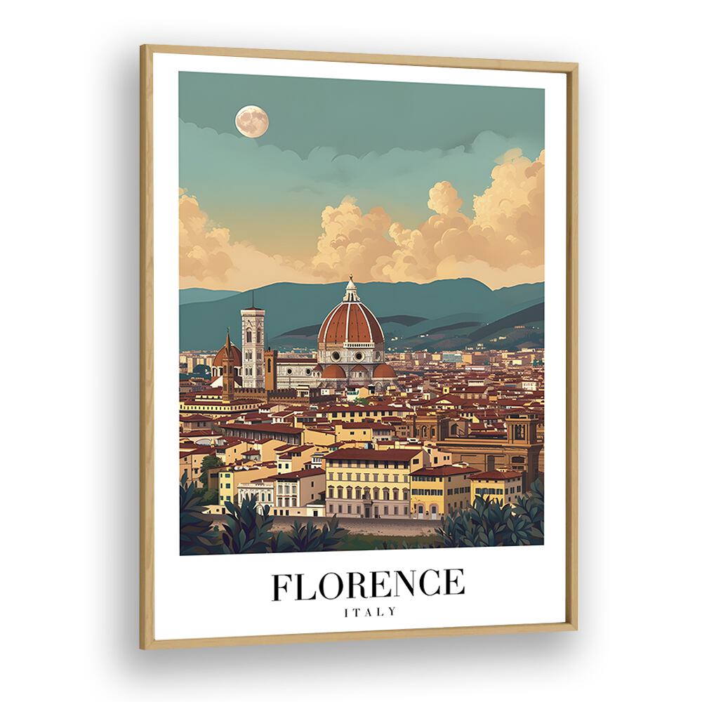 florence city travel posters in Oak Wood Plain Frame