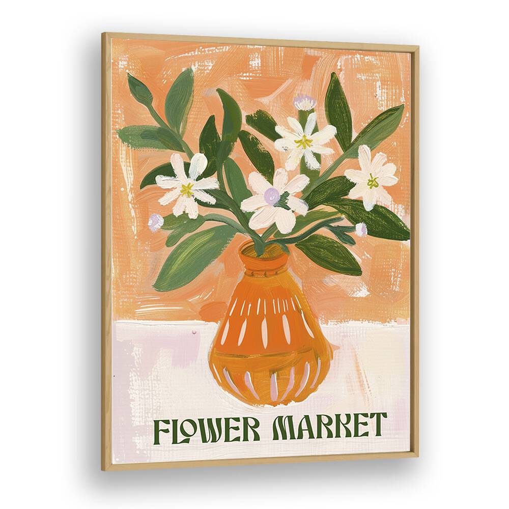 flower market I electric wall art prints in Oak Wood Plain Frame