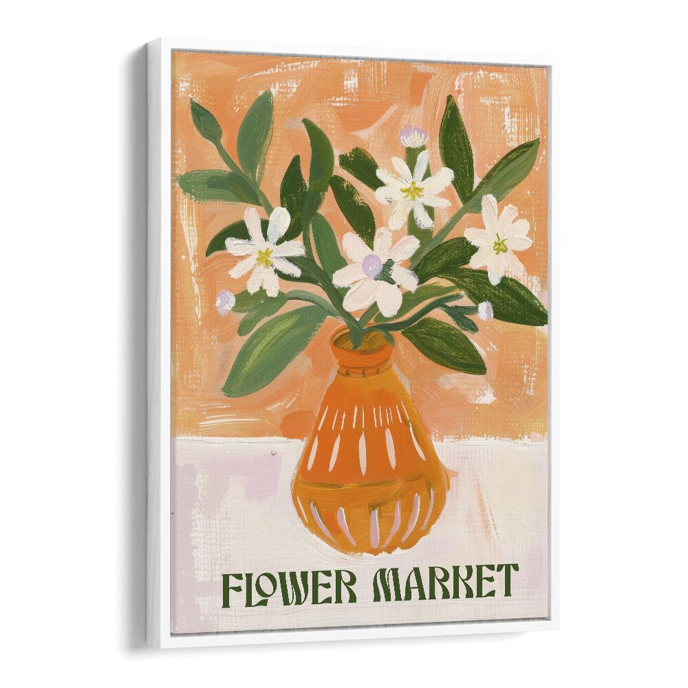 flower market I electric wall art prints in White Floater Frame