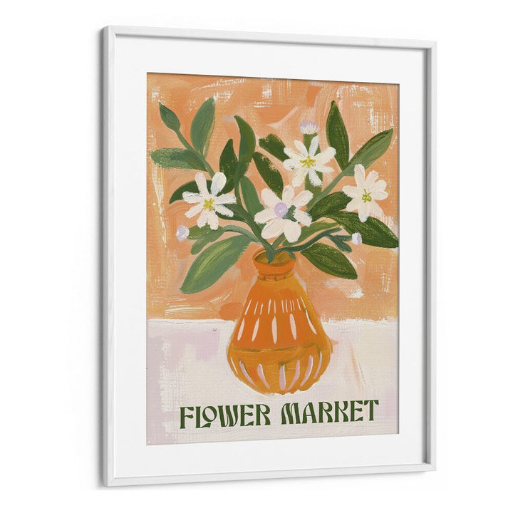 flower market I electric wall art prints in White Frame With Mount