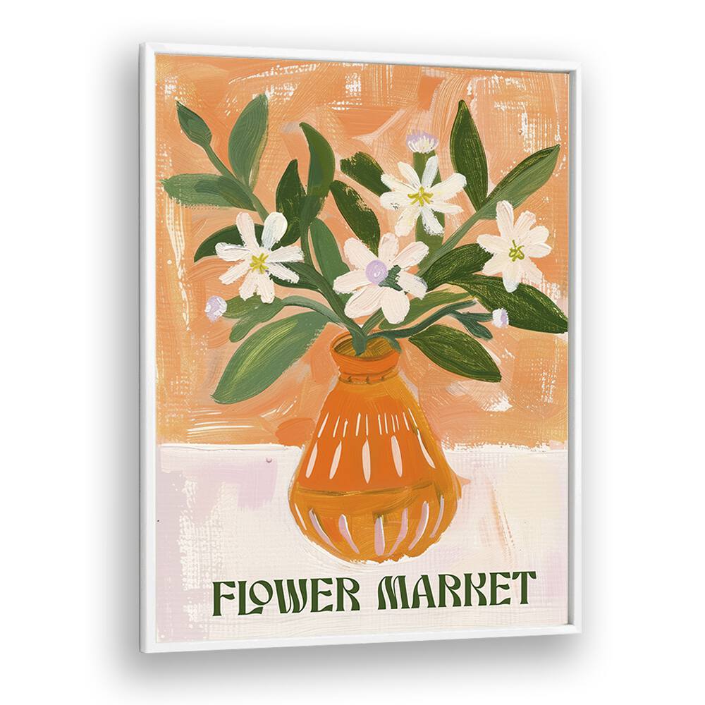 flower market I electric wall art prints in White Plain Frame