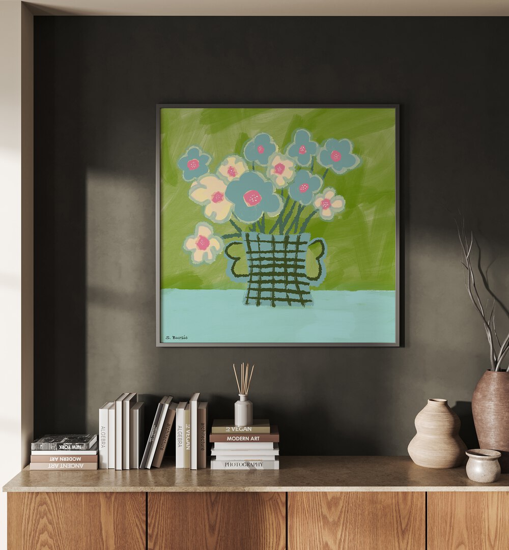 flower vase women illustration paintings Artwork II placed on a wall