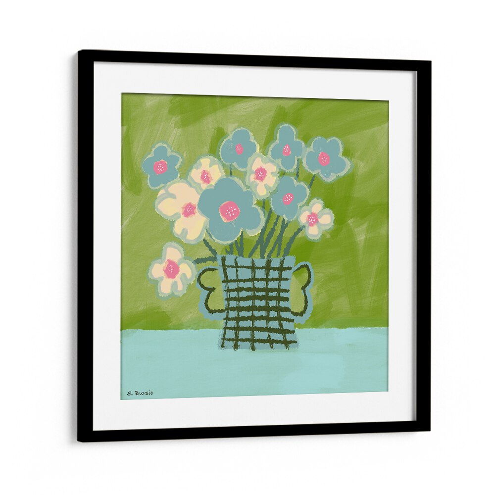 flower vase women illustration paintings in Black Frame With Mount