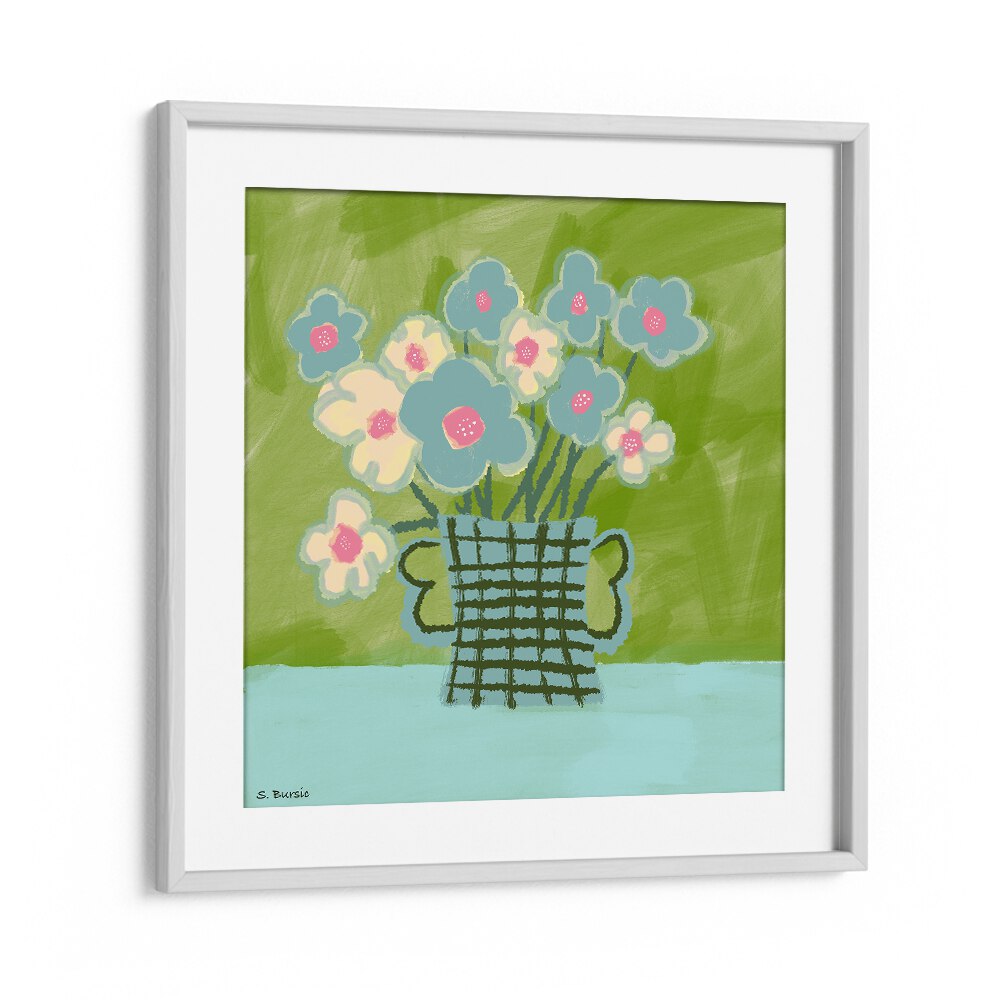 flower vasewomen illustration paintings in White Frame With Mount