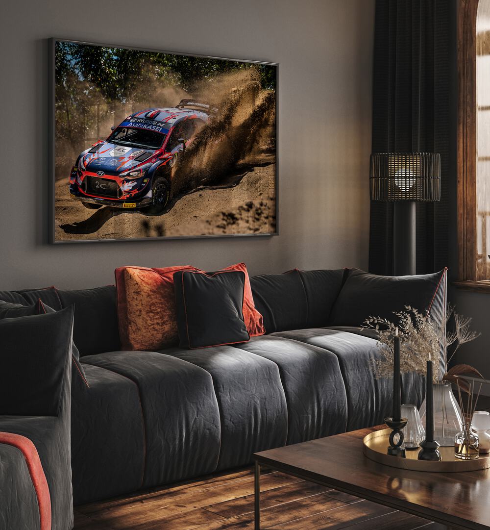 ford fiesta car posters placed near sofa 