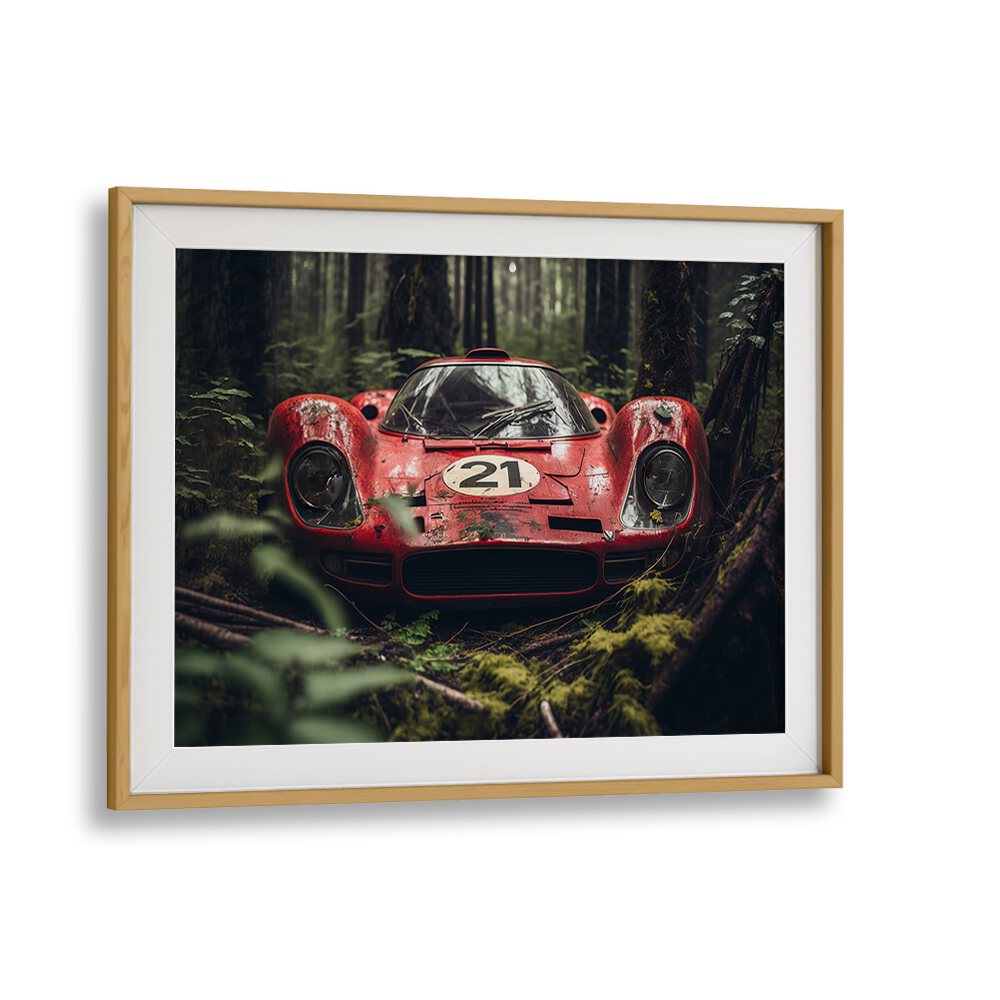 forest car car poster in Oak Wood Frame With Mount