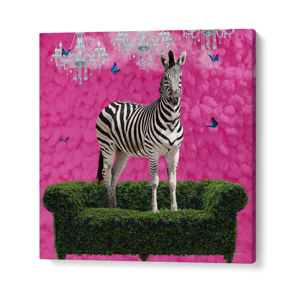 free spirited zebra on a green settee by sue skellern wildlife posters wildlife paintings in Gallery Wrap