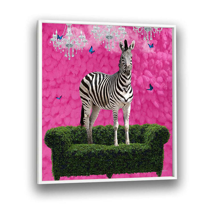 free spirited zebra on a green settee by sue skellern wildlife posters wildlife paintings in White Plain Frame