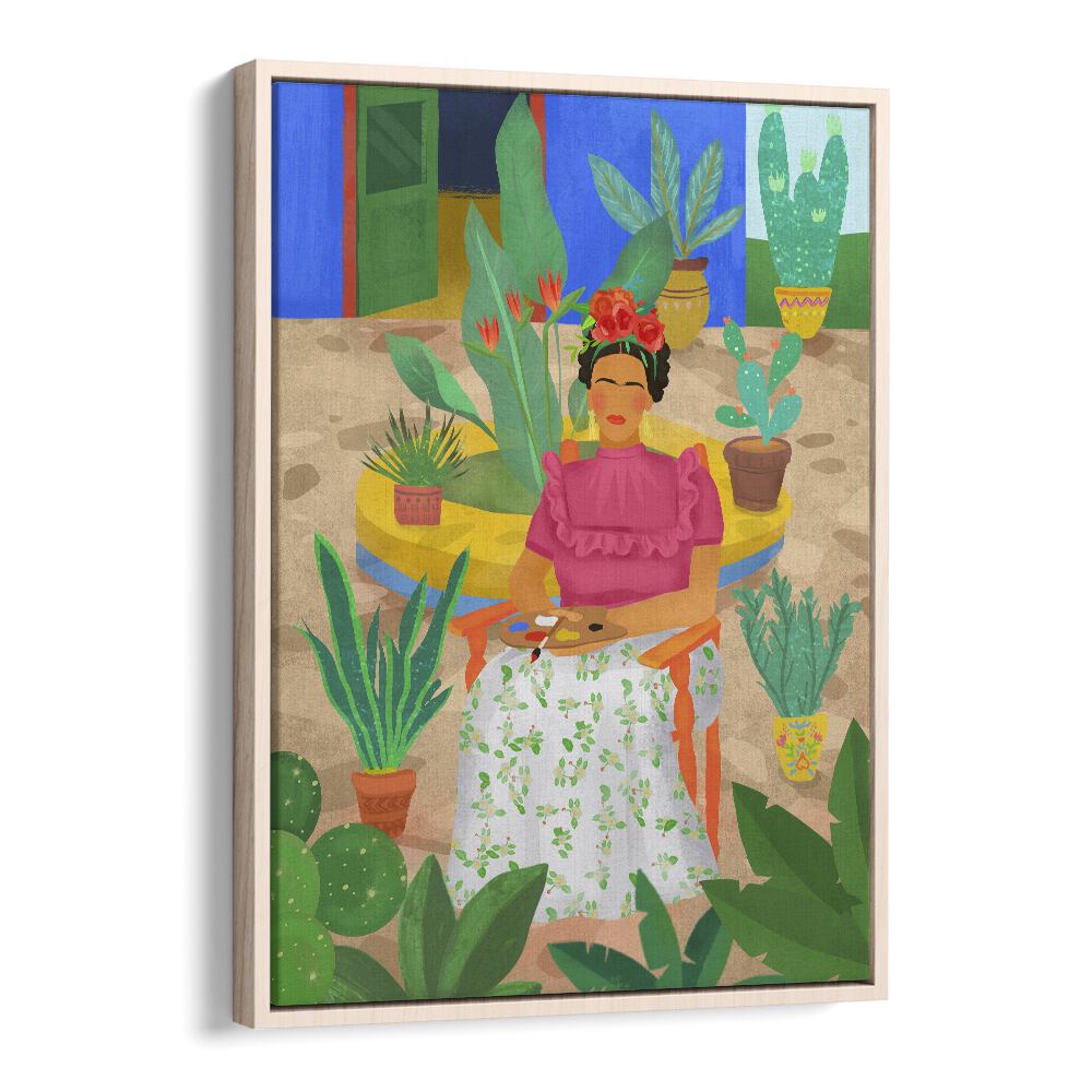 frida I by petra lidze portrait prints in Oak Wood Floater Frame