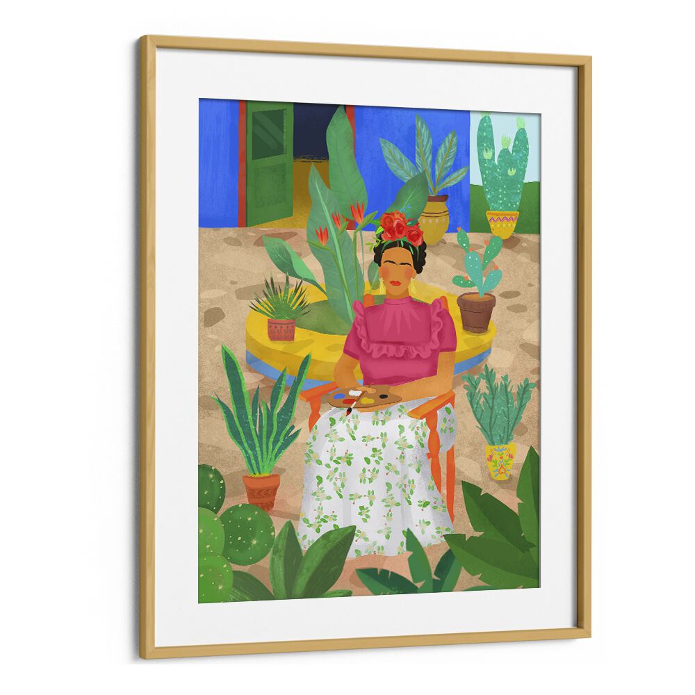 frida I by petra lidze portrait prints in Oak Wood Frame With Mount