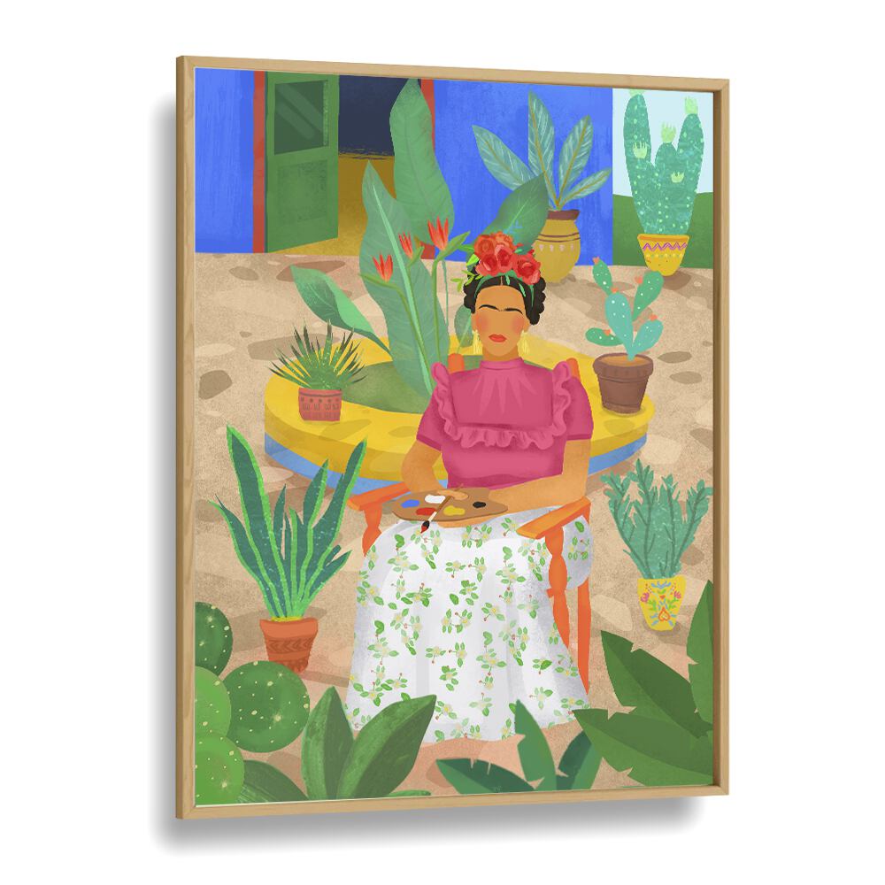 frida I by petra lidze portrait prints in Oak Wood Plain Frame