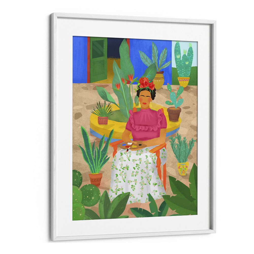 frida I by petra lidze portrait prints in White Frame With Mount