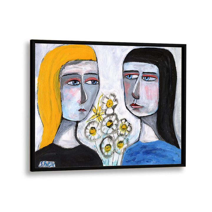 friendship women illustration paintings in Black Plain Frame