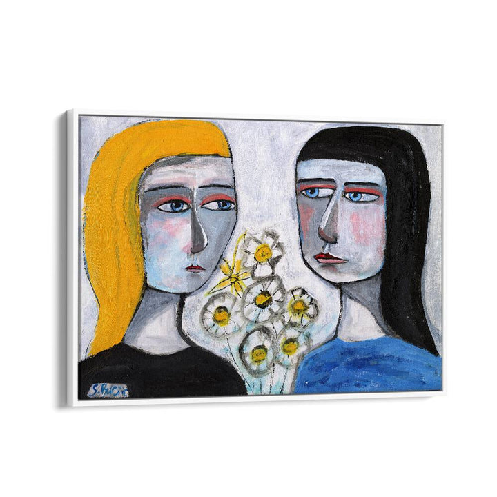 friendship women illustration paintings in White Floater Frame