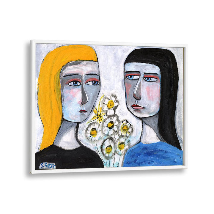 friendship women illustration paintings in White Plain Frame