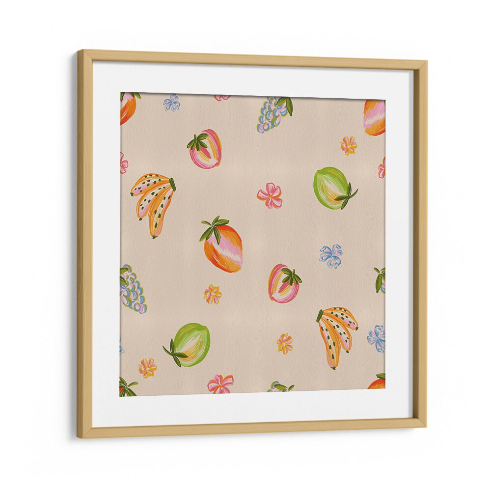 fruits mix Vintage paintings in Oak Wood Frame With Mount