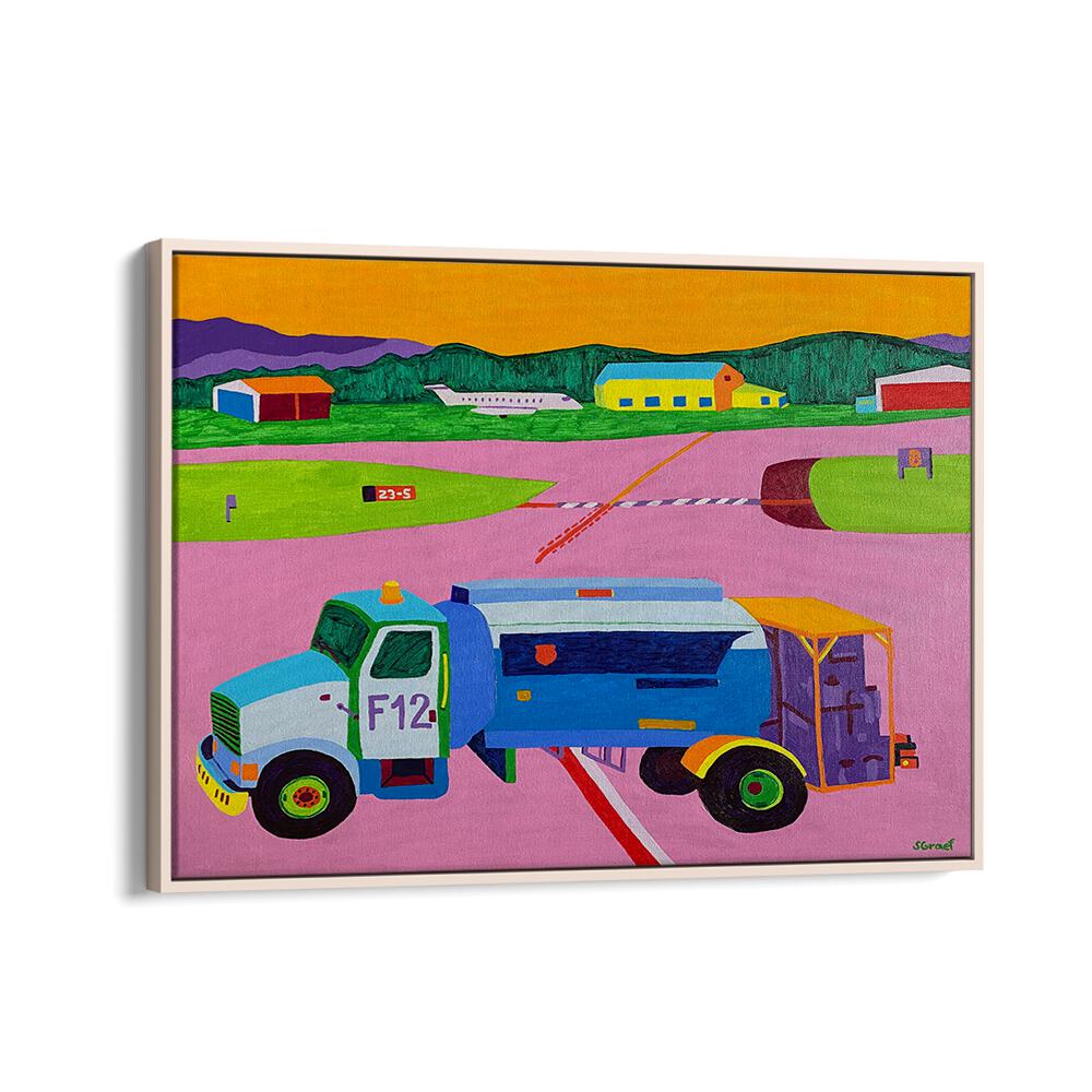 fuel truck landscape art prints in Oak Wood Floater Frame