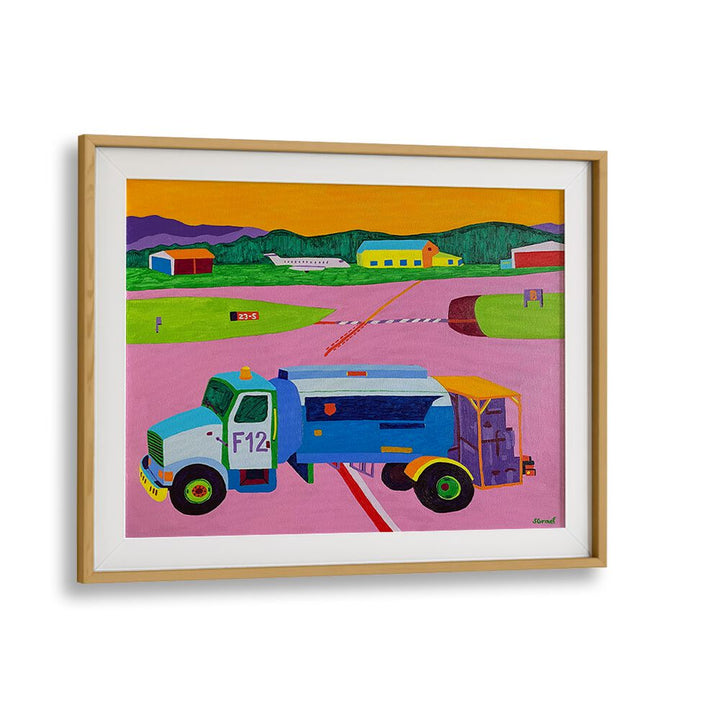 fuel truck landscape art prints in Oak Wood Frame With Mount