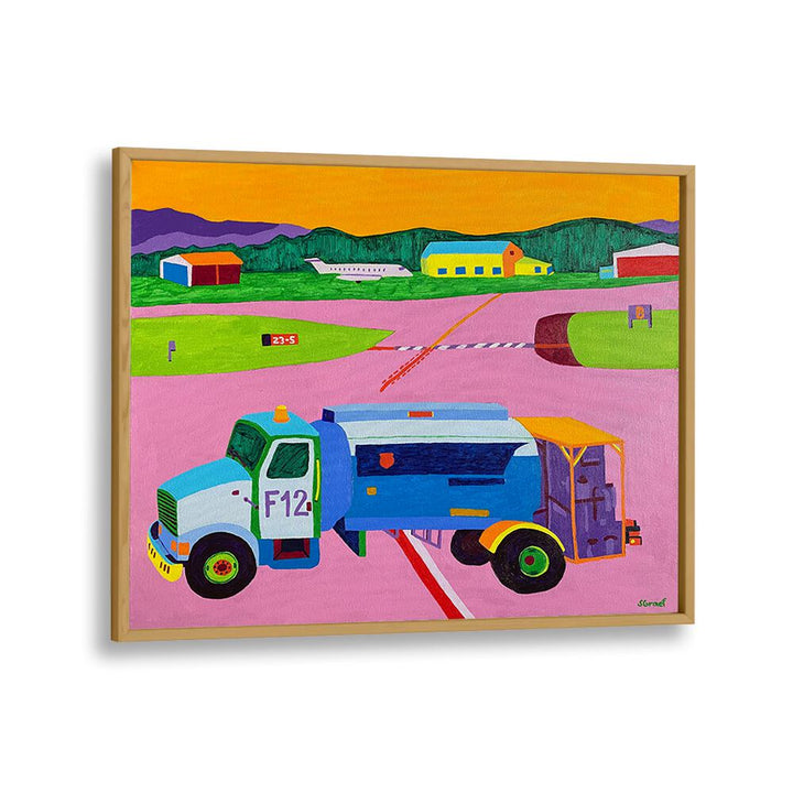 fuel truck landscape art prints in Oak Wood Plain Frame