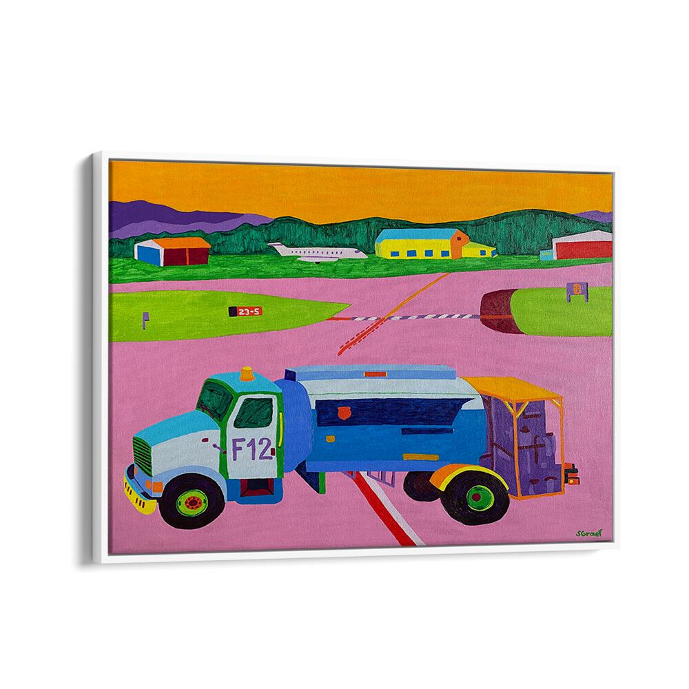 fuel truck landscape art prints in White Floater Frame