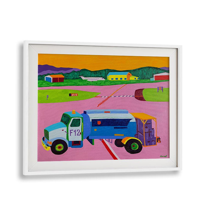 fuel truck landscape art prints in White Frame With Mount