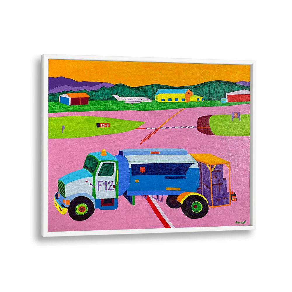 fuel truck landscape art prints in White Plain Frame