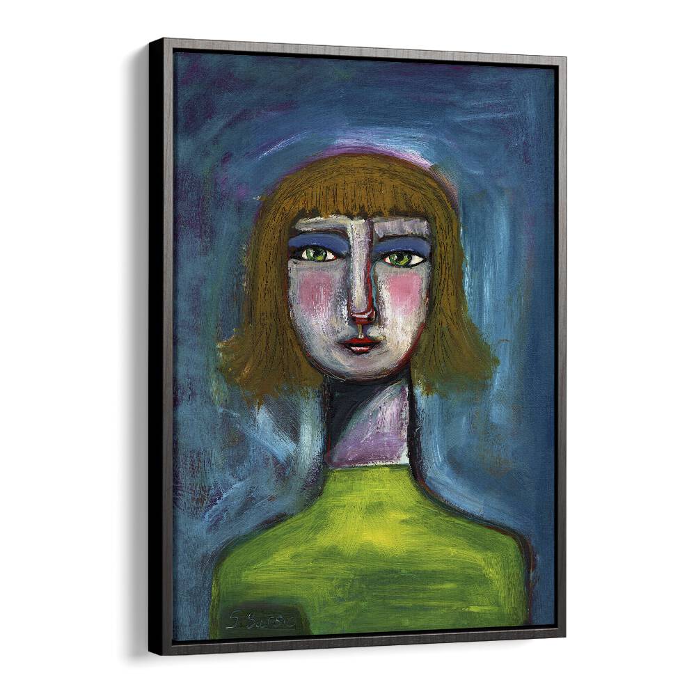 funny face humour women illustration paintings in Black Floater Frame