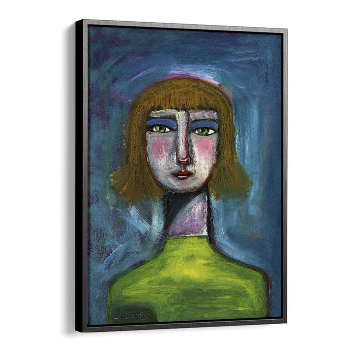 funny face humour women illustration paintings in Black Floater Frame