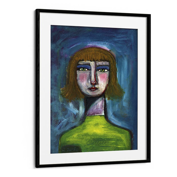 funny face humour women illustration paintings in Black Frame With Mount