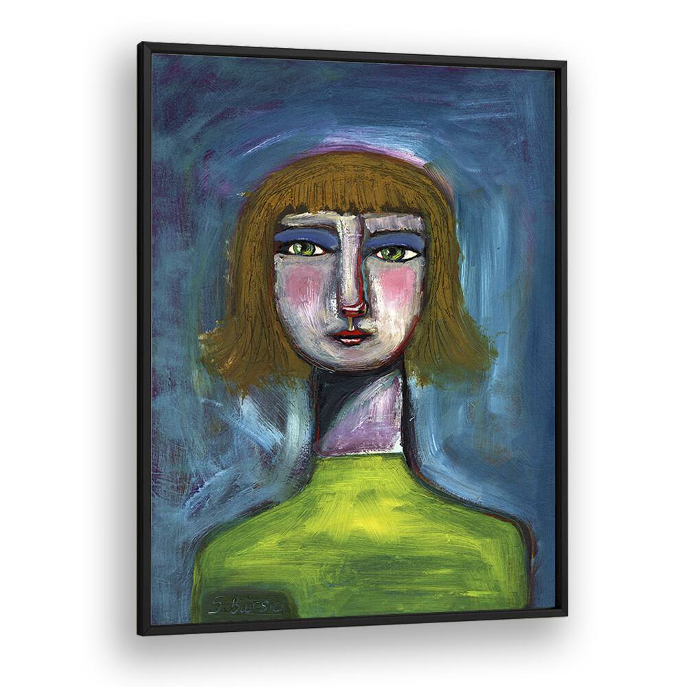 funny face humour women illustration paintings in Black Plain Frame